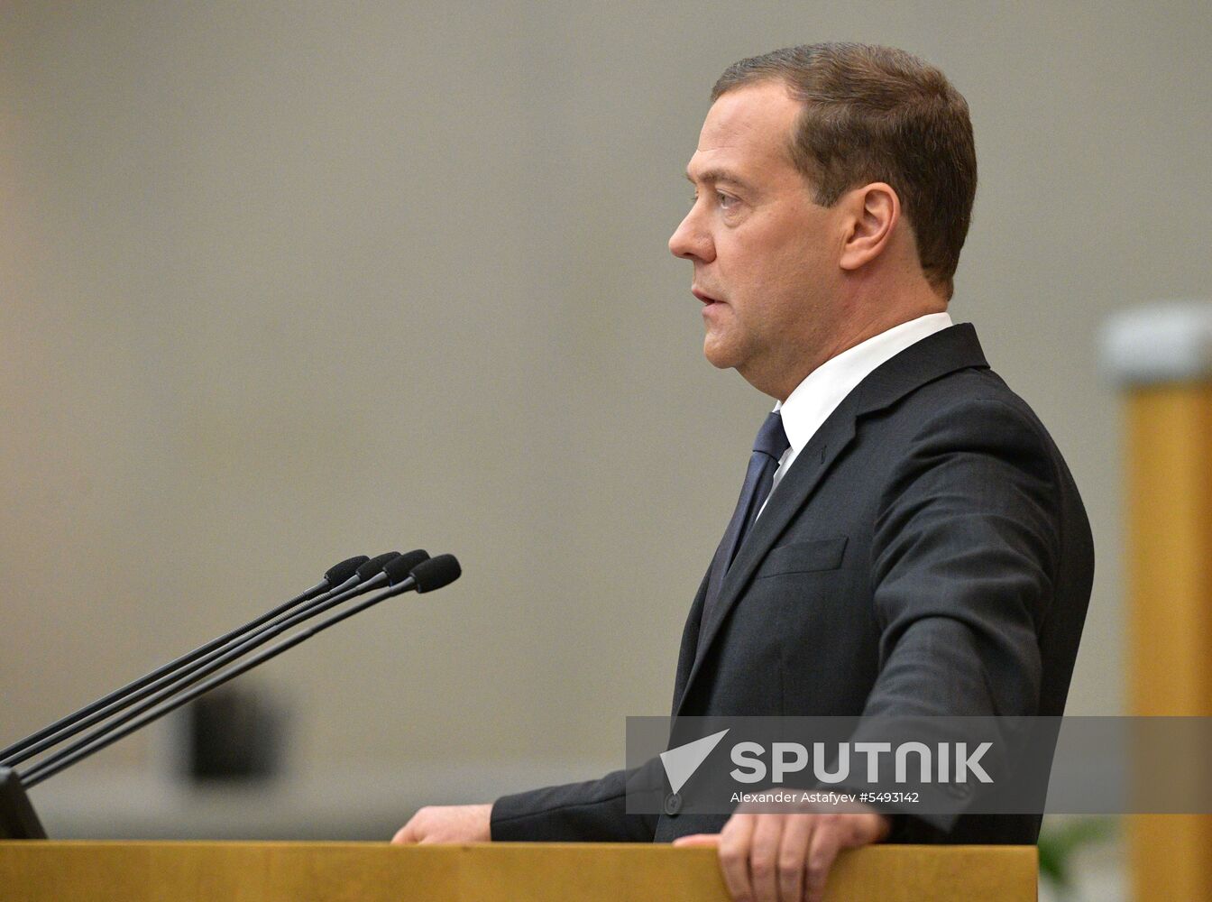 Russian President Vladimir Putin and candidate for Prime Minister Dmitry Medvedev attend State Duma plenary meeting