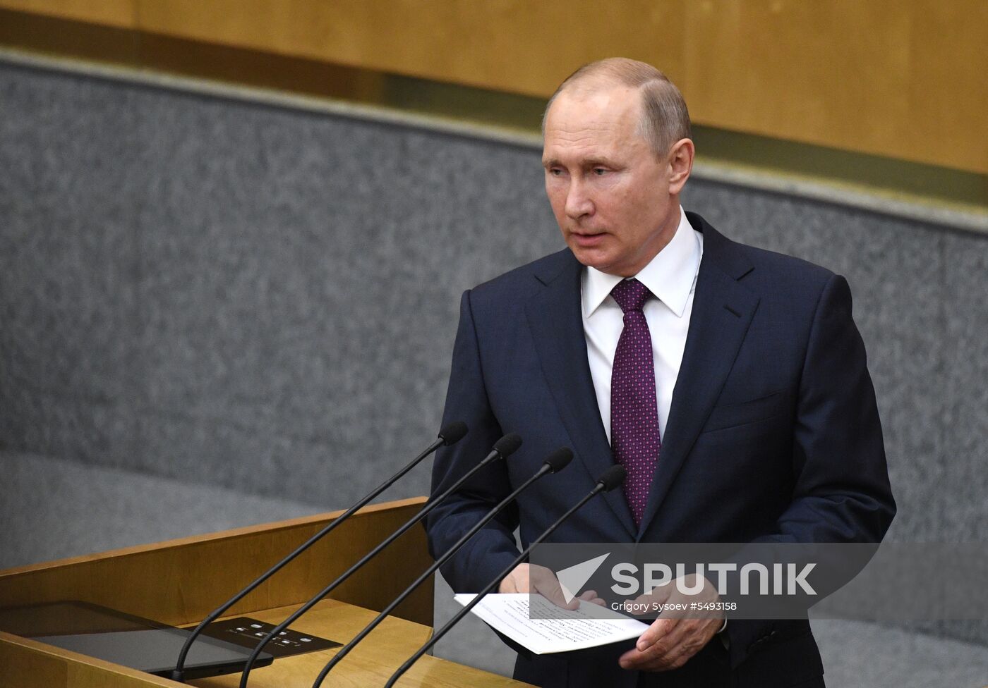 Russian President Vladimir Putin and candidate for Prime Minister Dmitry Medvedev attend State Duma plenary meeting