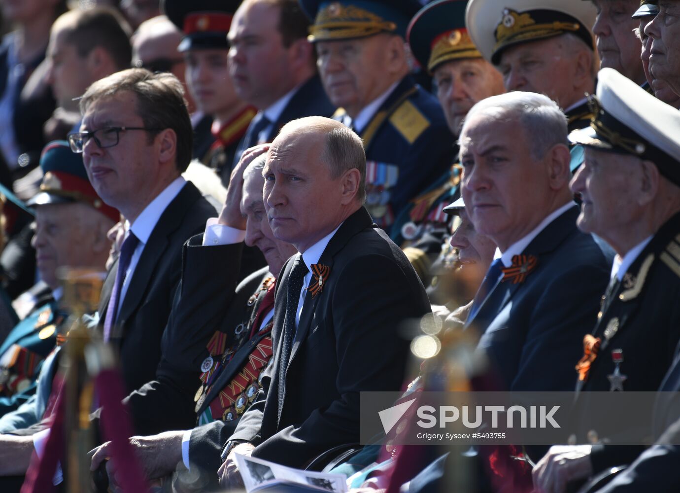 President Vladimir Putin and Prime Minister Dmitry Medvedev at military parade to mark 73rd anniversary of Victory in Great Patriotic War