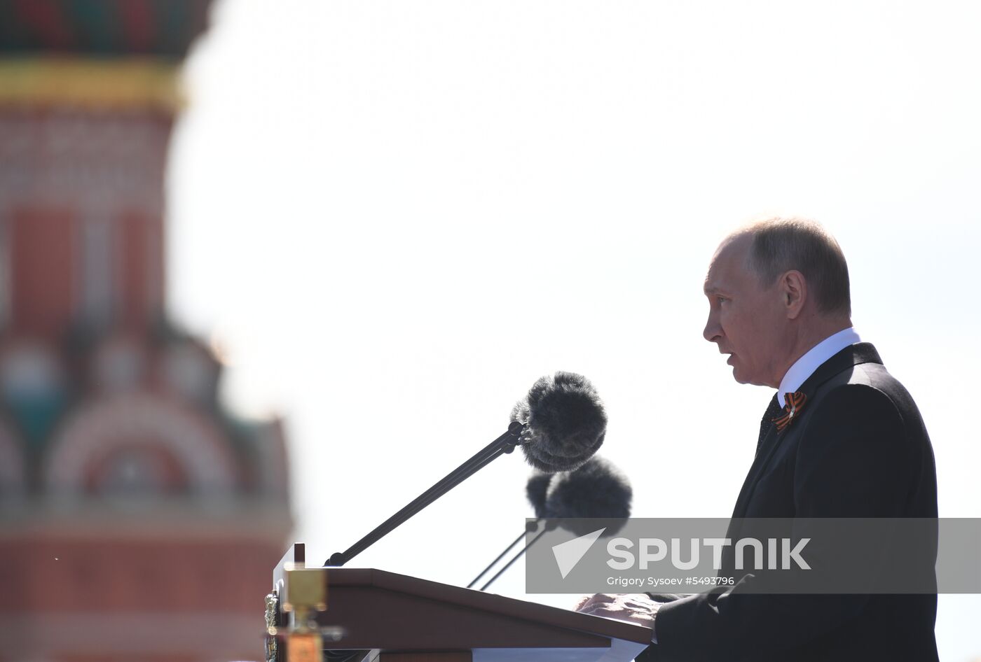 President Vladimir Putin and Prime Minister Dmitry Medvedev at military parade to mark 73rd anniversary of Victory in Great Patriotic War