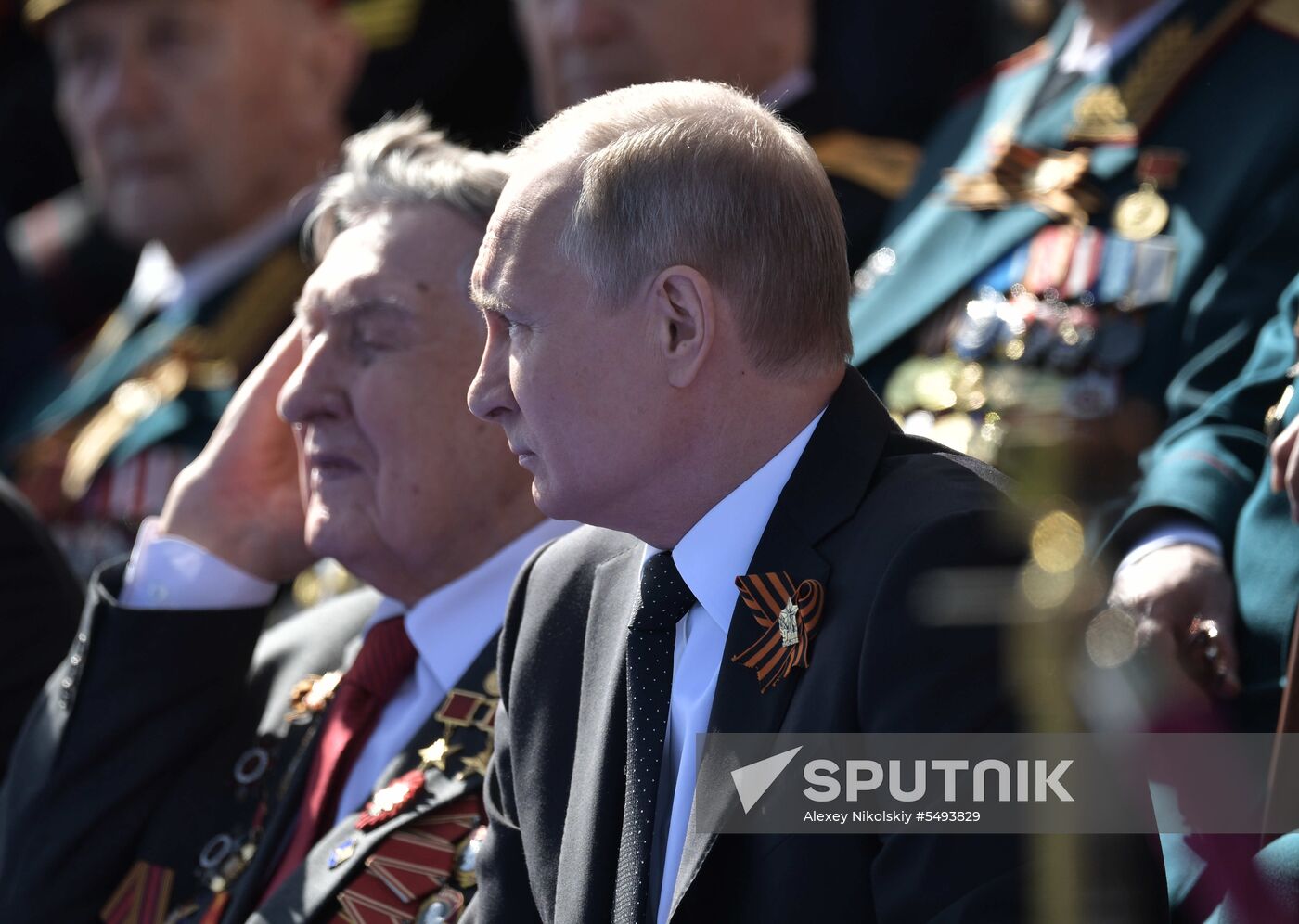 President Vladimir Putin and Prime Minister Dmitry Medvedev at military parade to mark 73rd anniversary of Victory in Great Patriotic War