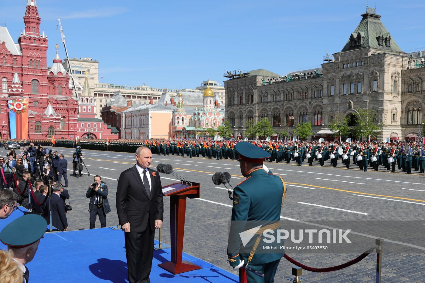 President Vladimir Putin and Prime Minister Dmitry Medvedev at military parade to mark 73rd anniversary of Victory in Great Patriotic War