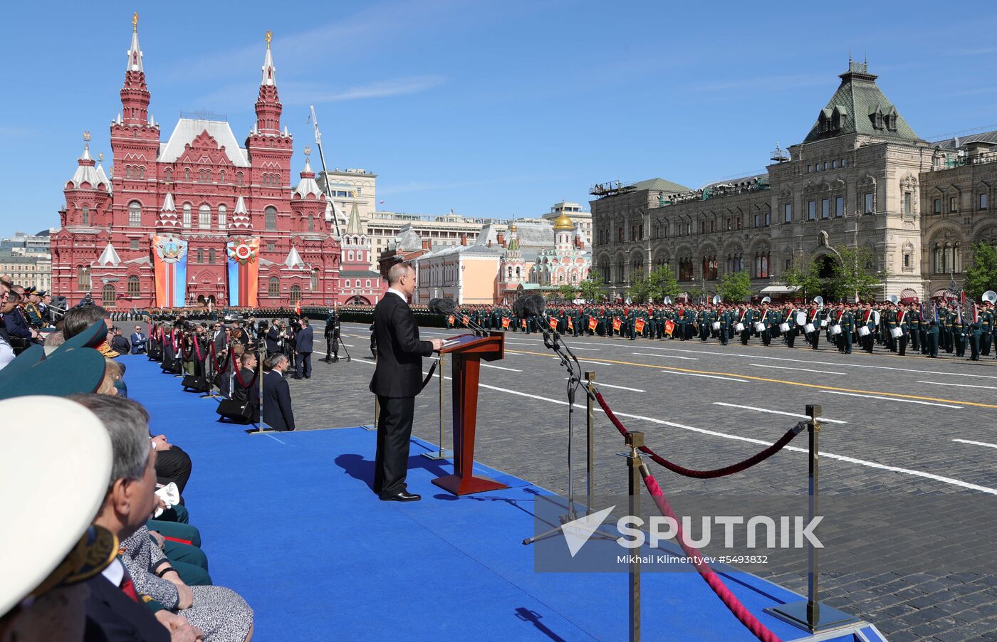 President Vladimir Putin and Prime Minister Dmitry Medvedev at military parade to mark 73rd anniversary of Victory in Great Patriotic War