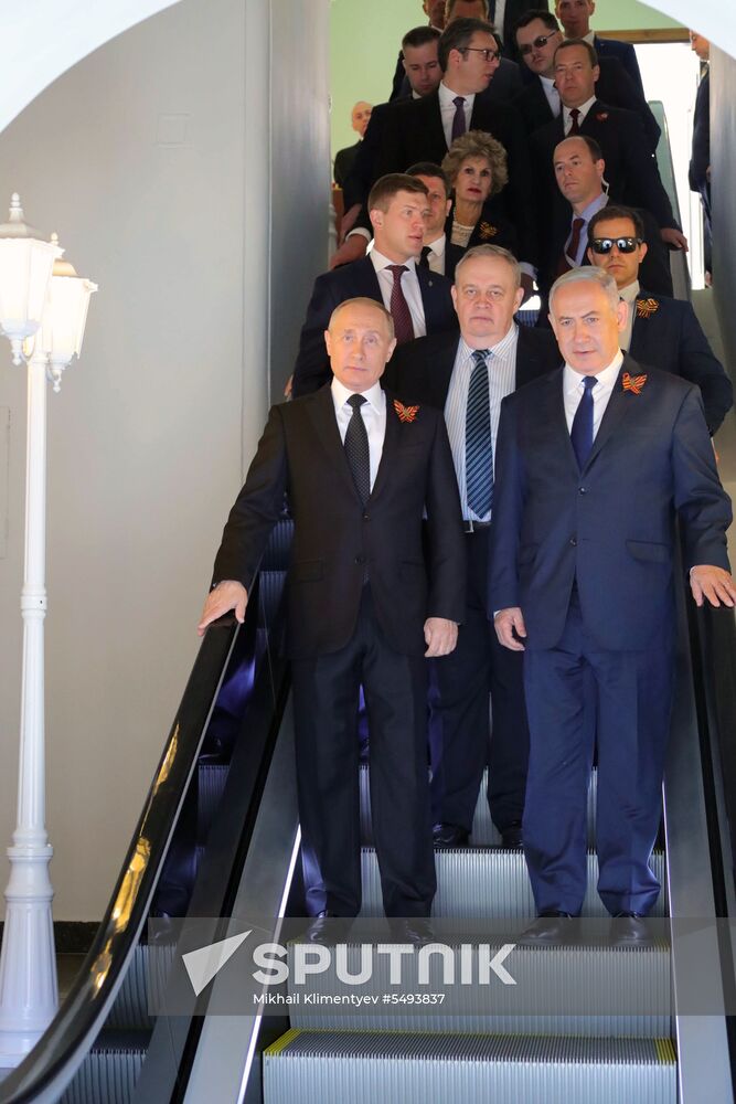 President Vladimir Putin and Prime Minister Dmitry Medvedev at military parade to mark 73rd anniversary of Victory in Great Patriotic War