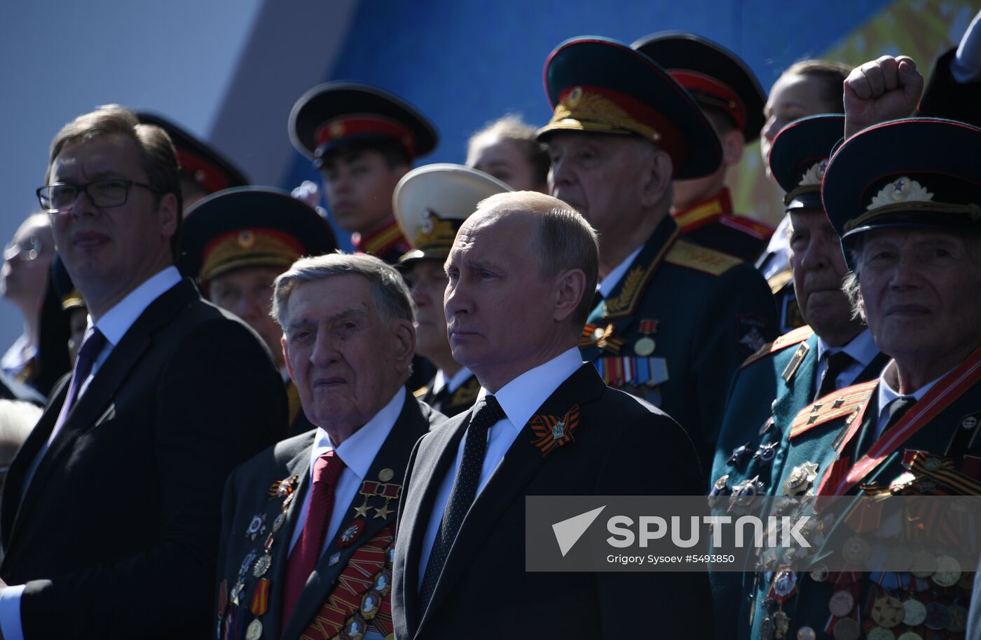 President Vladimir Putin and Prime Minister Dmitry Medvedev at military parade to mark 73rd anniversary of Victory in Great Patriotic War