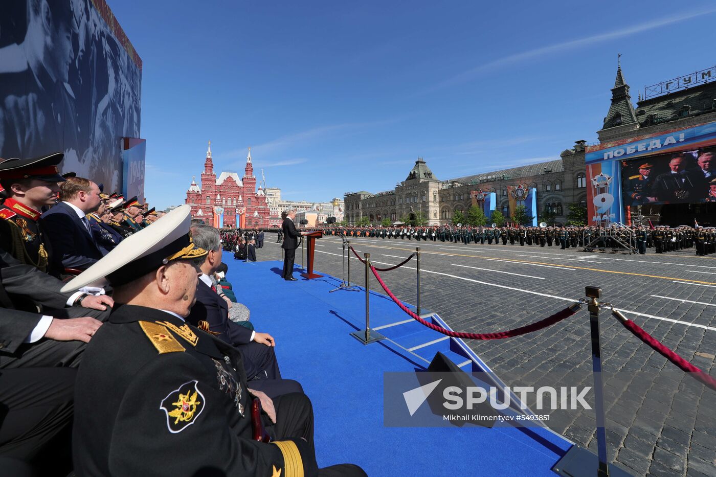 President Vladimir Putin and Prime Minister Dmitry Medvedev at military parade to mark 73rd anniversary of Victory in Great Patriotic War