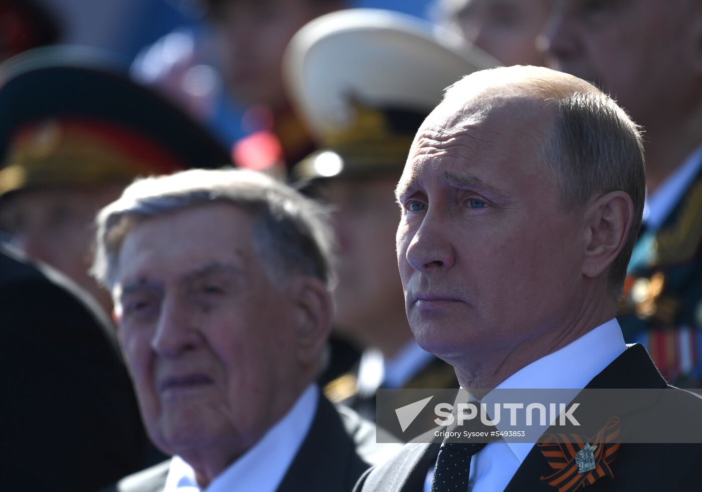 President Vladimir Putin and Prime Minister Dmitry Medvedev at military parade to mark 73rd anniversary of Victory in Great Patriotic War