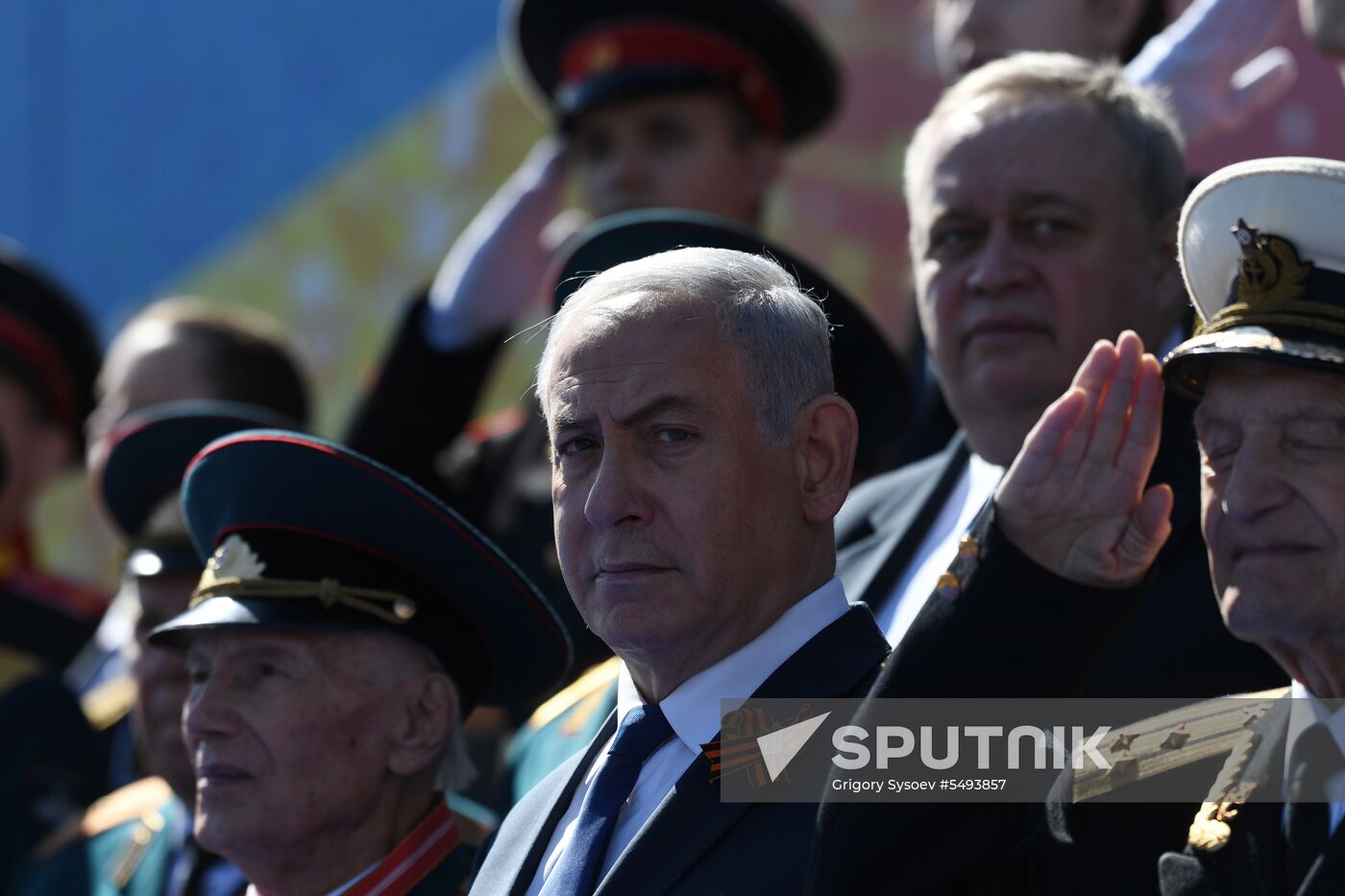 President Vladimir Putin and Prime Minister Dmitry Medvedev at military parade to mark 73rd anniversary of Victory in Great Patriotic War