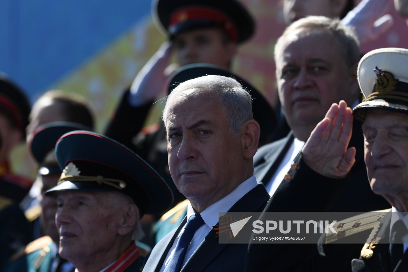 President Vladimir Putin and Prime Minister Dmitry Medvedev at military parade to mark 73rd anniversary of Victory in Great Patriotic War