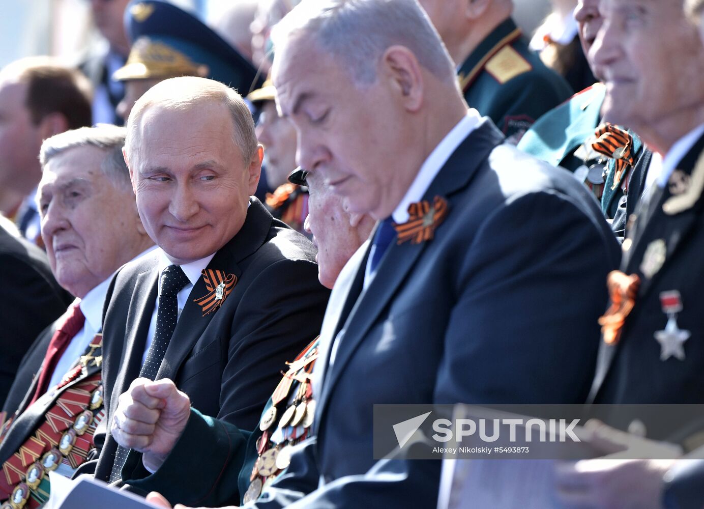 President Vladimir Putin and Prime Minister Dmitry Medvedev at military parade to mark 73rd anniversary of Victory in Great Patriotic War