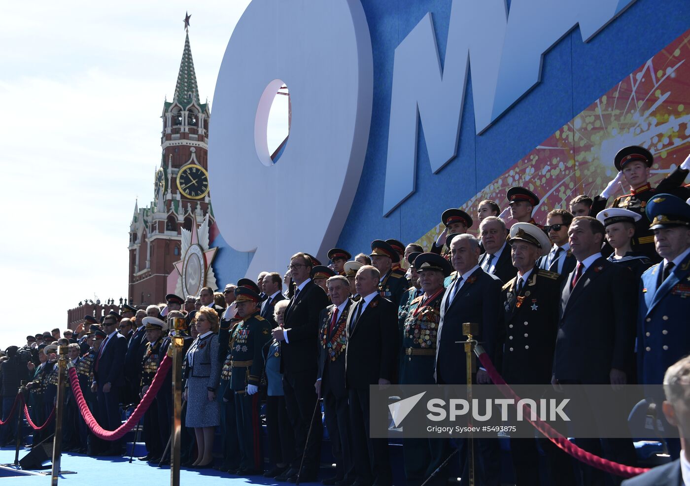 President Vladimir Putin and Prime Minister Dmitry Medvedev at military parade to mark 73rd anniversary of Victory in Great Patriotic War