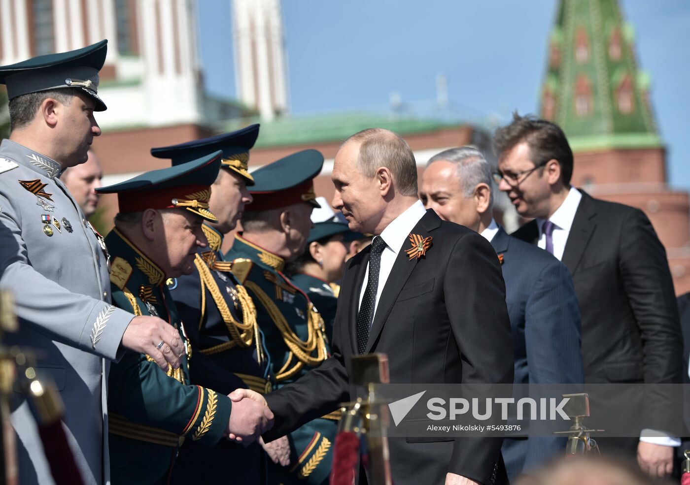 President Vladimir Putin and Prime Minister Dmitry Medvedev at military parade to mark 73rd anniversary of Victory in Great Patriotic War