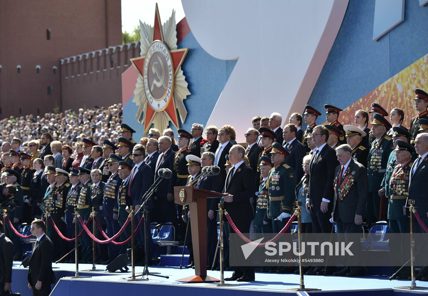 President Vladimir Putin and Prime Minister Dmitry Medvedev at military parade to mark 73rd anniversary of Victory in Great Patriotic War