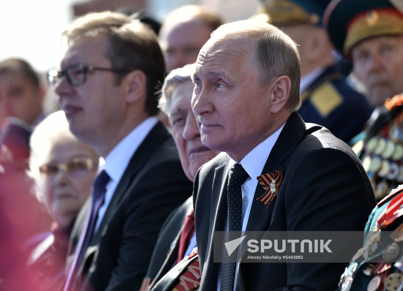 President Vladimir Putin and Prime Minister Dmitry Medvedev at military parade to mark 73rd anniversary of Victory in Great Patriotic War