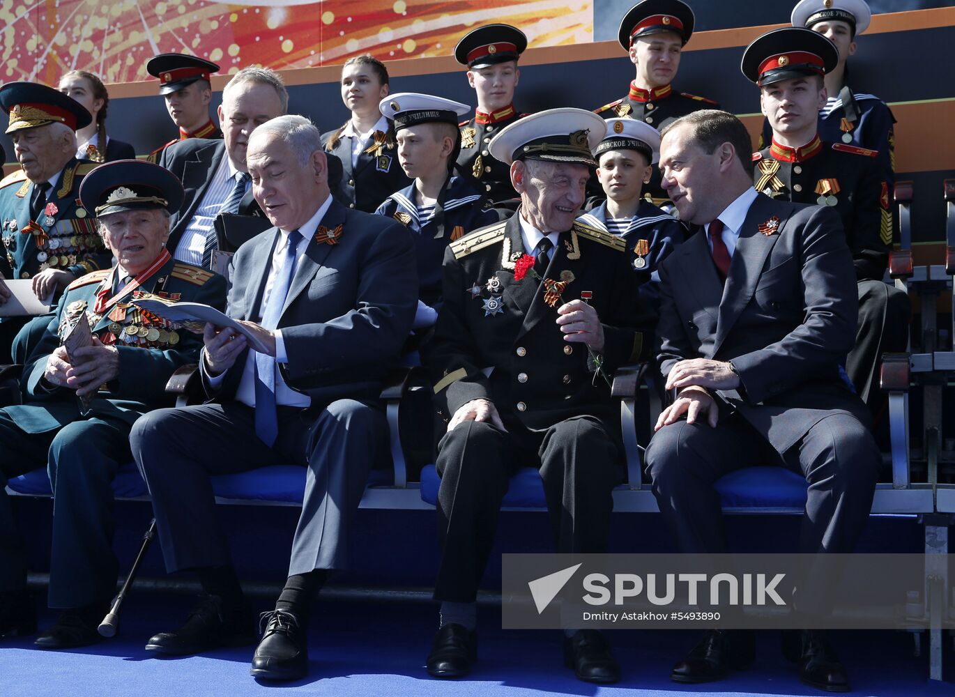 President Vladimir Putin and Prime Minister Dmitry Medvedev at military parade to mark 73rd anniversary of Victory in Great Patriotic War