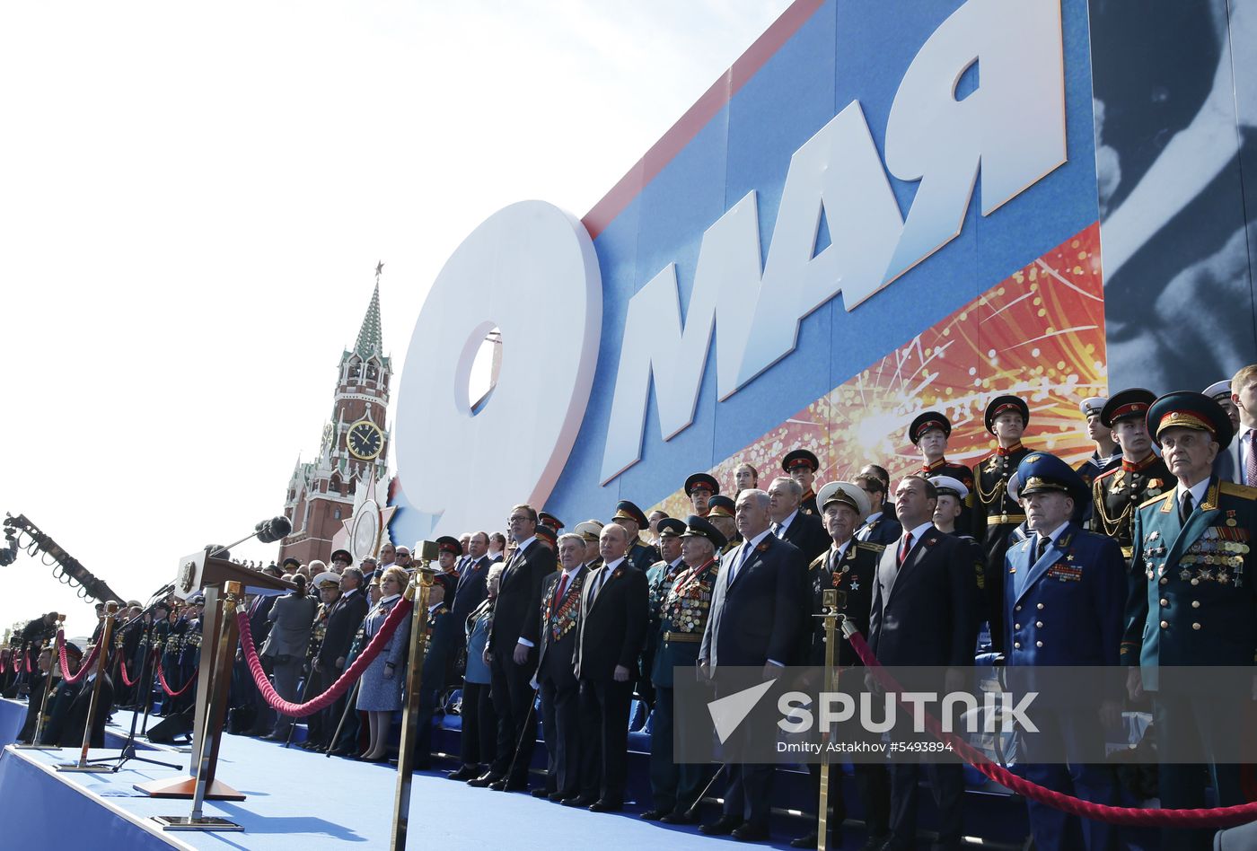 President Vladimir Putin and Prime Minister Dmitry Medvedev at military parade to mark 73rd anniversary of Victory in Great Patriotic War