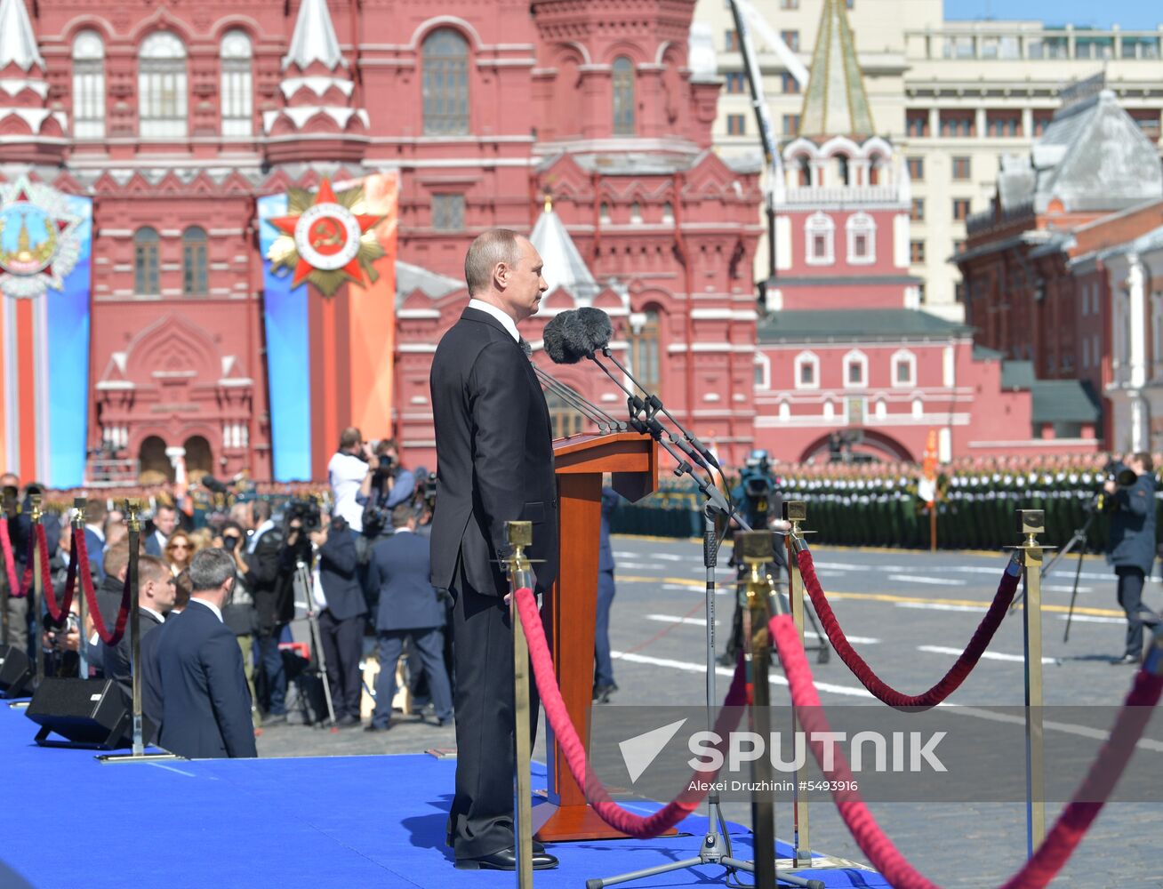 President Vladimir Putin and Prime Minister Dmitry Medvedev at military parade to mark 73rd anniversary of Victory in Great Patriotic War