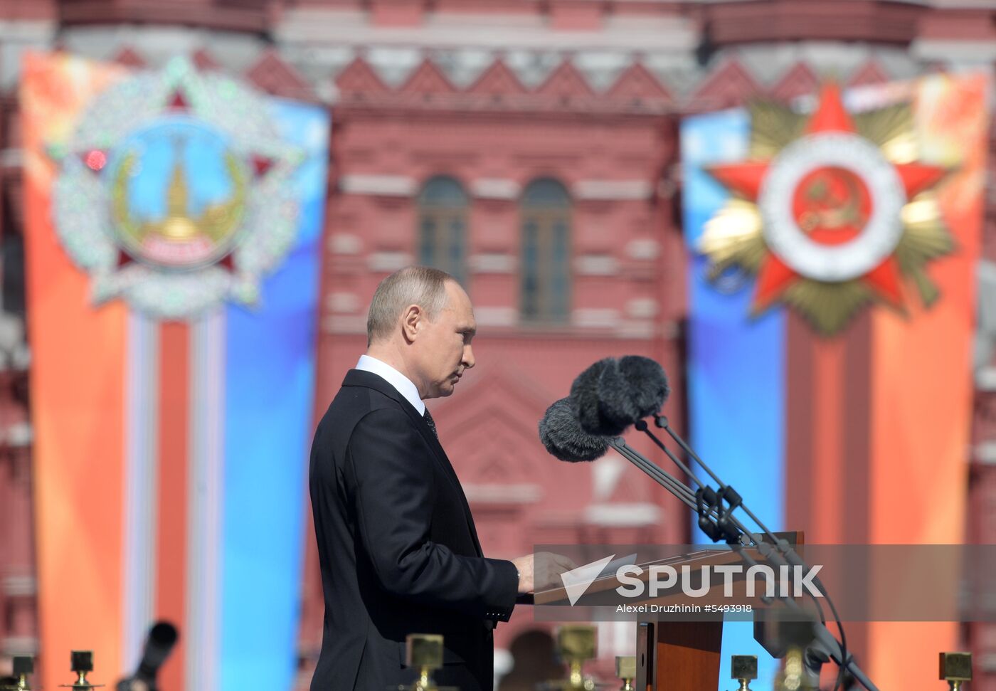 President Vladimir Putin and Prime Minister Dmitry Medvedev at military parade to mark 73rd anniversary of Victory in Great Patriotic War