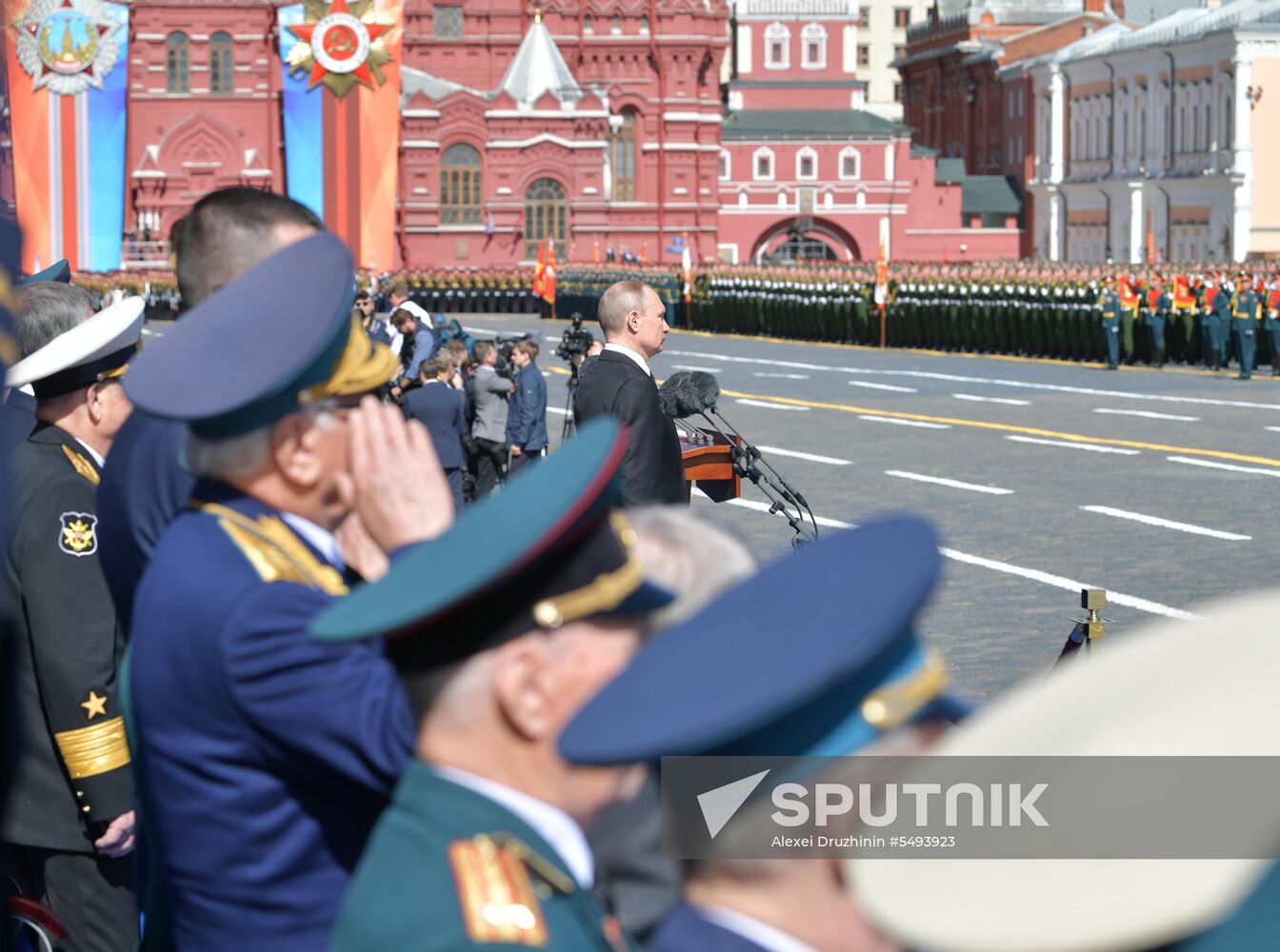 President Vladimir Putin and Prime Minister Dmitry Medvedev at military parade to mark 73rd anniversary of Victory in Great Patriotic War
