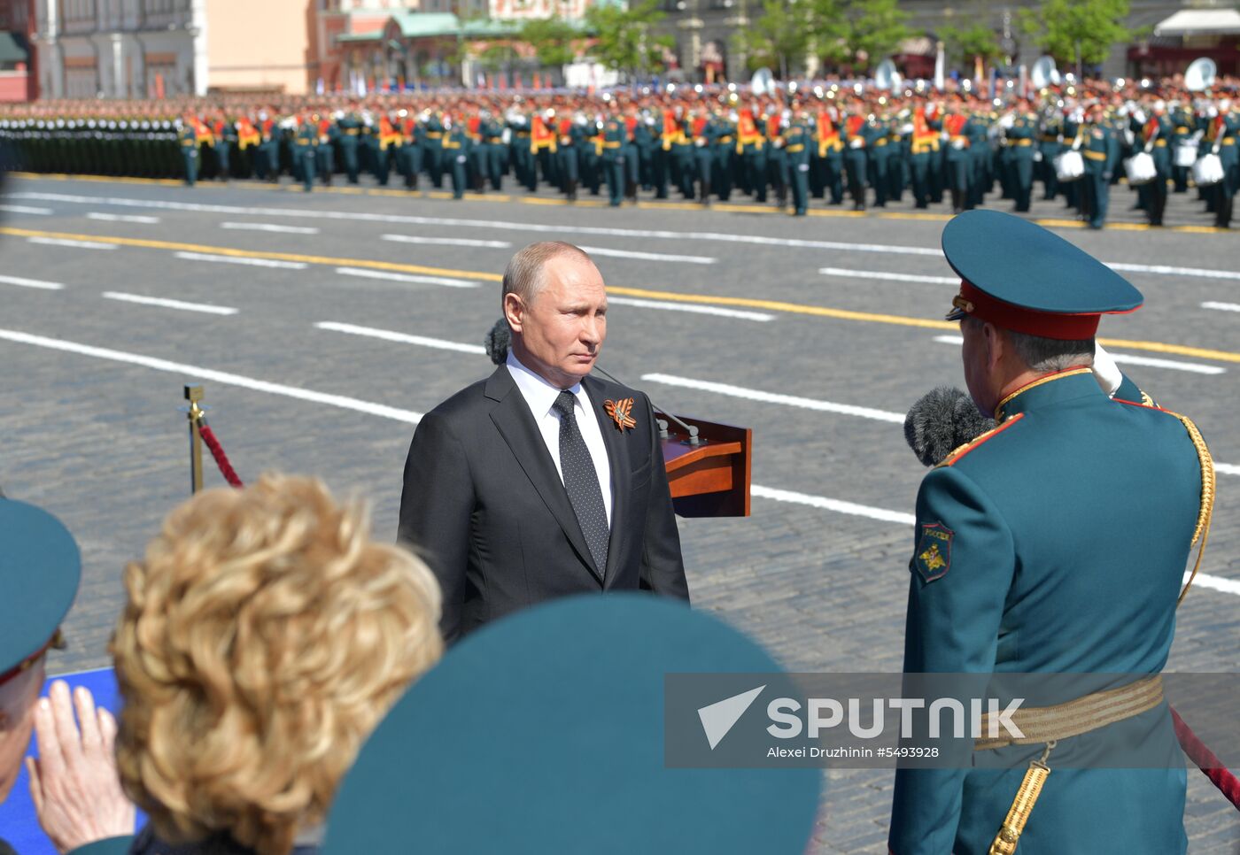 President Vladimir Putin and Prime Minister Dmitry Medvedev at military parade to mark 73rd anniversary of Victory in Great Patriotic War