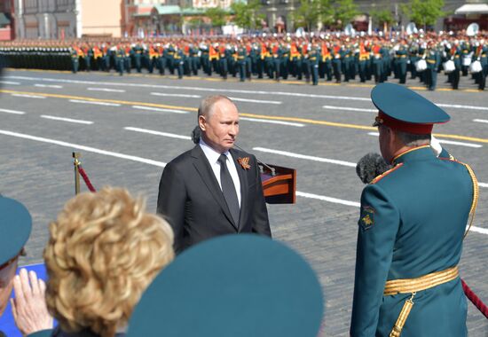 President Vladimir Putin and Prime Minister Dmitry Medvedev at military parade to mark 73rd anniversary of Victory in Great Patriotic War