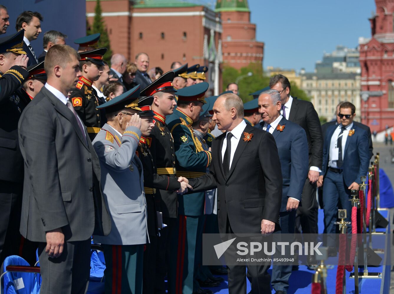 President Vladimir Putin and Prime Minister Dmitry Medvedev at military parade to mark 73rd anniversary of Victory in Great Patriotic War