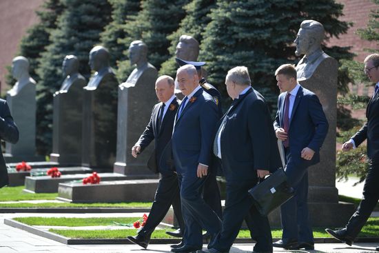 President Vladimir Putin and Prime Minister Dmitry Medvedev at military parade to mark 73rd anniversary of Victory in Great Patriotic War