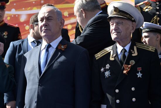 President Vladimir Putin and Prime Minister Dmitry Medvedev at military parade to mark 73rd anniversary of Victory in Great Patriotic War