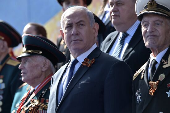 President Vladimir Putin and Prime Minister Dmitry Medvedev at military parade to mark 73rd anniversary of Victory in Great Patriotic War