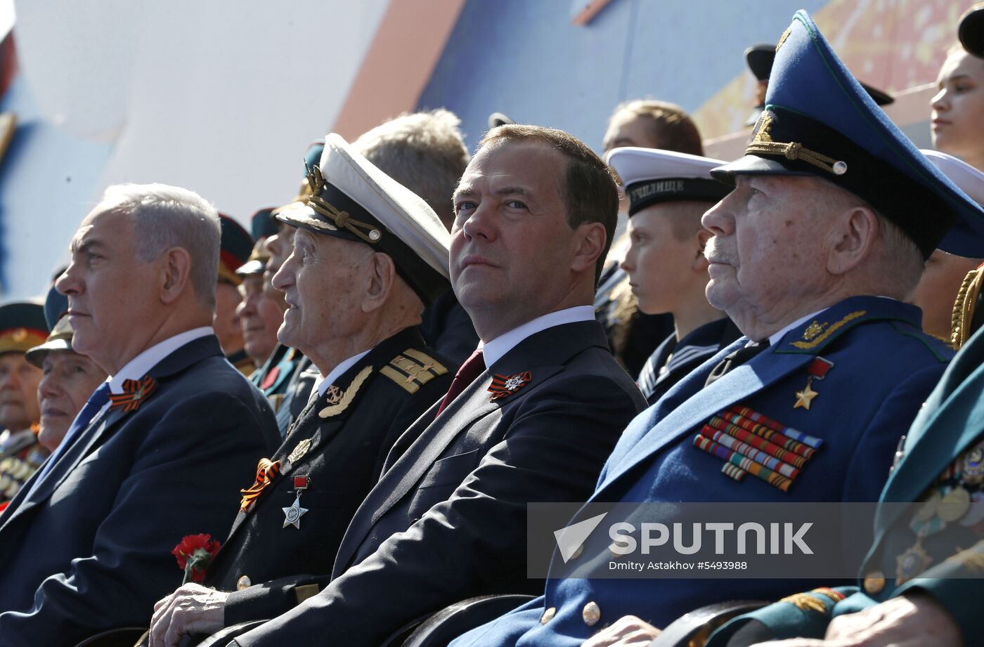 President Vladimir Putin and Prime Minister Dmitry Medvedev at military parade to mark 73rd anniversary of Victory in Great Patriotic War