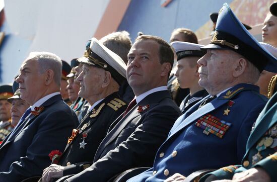 President Vladimir Putin and Prime Minister Dmitry Medvedev at military parade to mark 73rd anniversary of Victory in Great Patriotic War