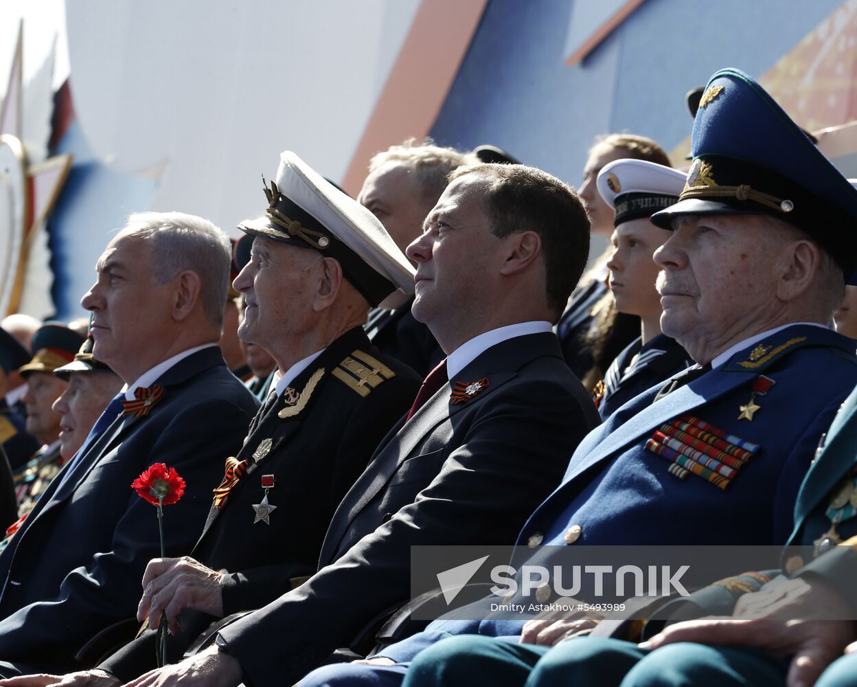 President Vladimir Putin and Prime Minister Dmitry Medvedev at military parade to mark 73rd anniversary of Victory in Great Patriotic War