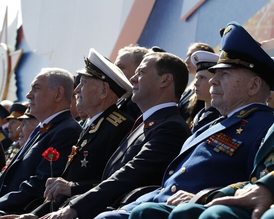 President Vladimir Putin and Prime Minister Dmitry Medvedev at military parade to mark 73rd anniversary of Victory in Great Patriotic War