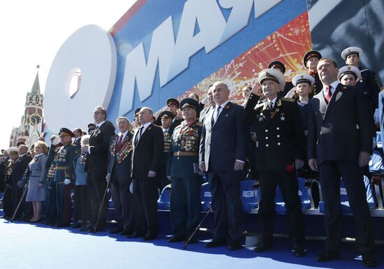 President Vladimir Putin and Prime Minister Dmitry Medvedev at military parade to mark 73rd anniversary of Victory in Great Patriotic War
