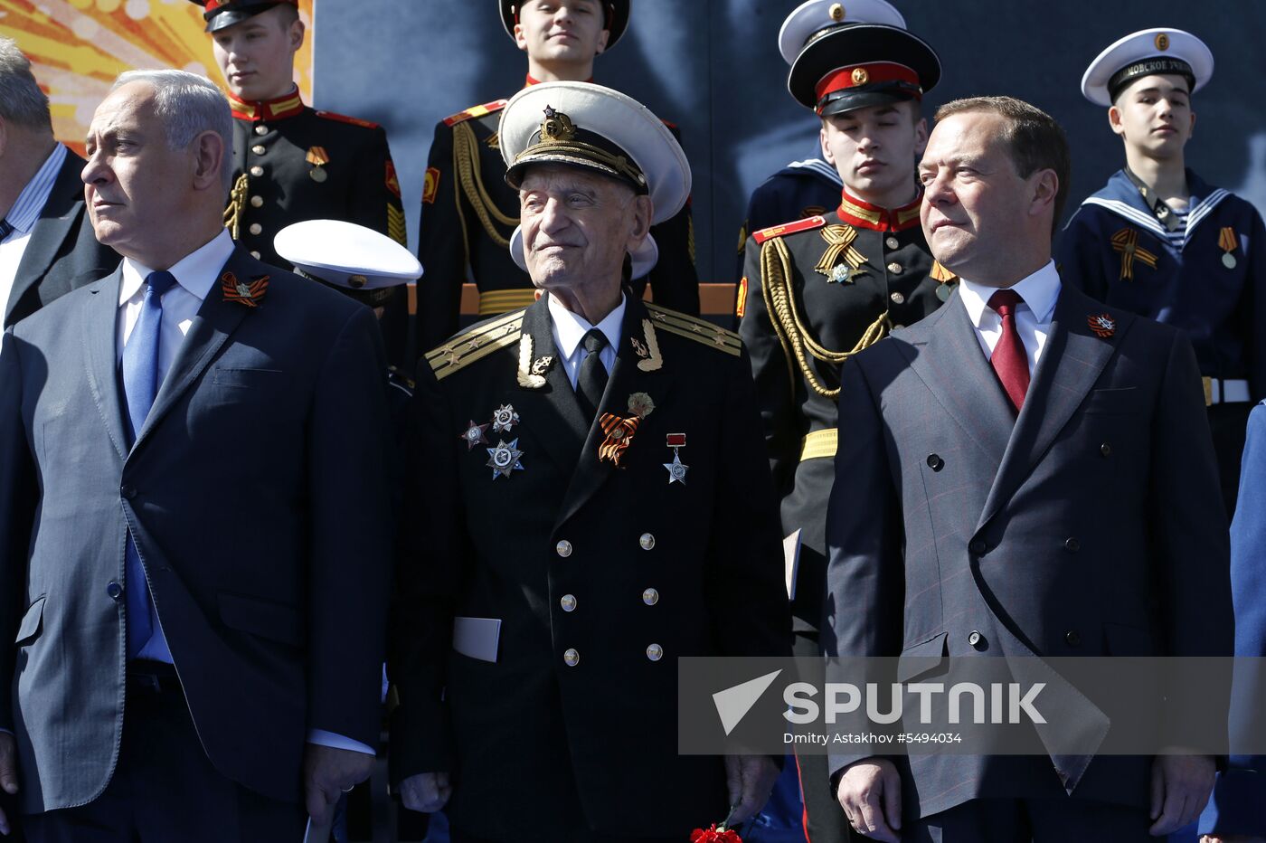 President Vladimir Putin and Prime Minister Dmitry Medvedev at military parade to mark 73rd anniversary of Victory in Great Patriotic War
