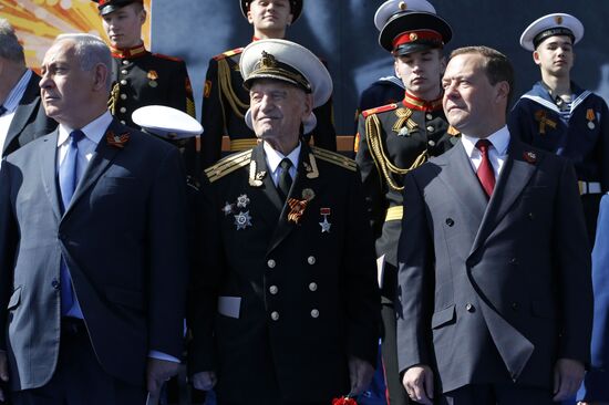 President Vladimir Putin and Prime Minister Dmitry Medvedev at military parade to mark 73rd anniversary of Victory in Great Patriotic War