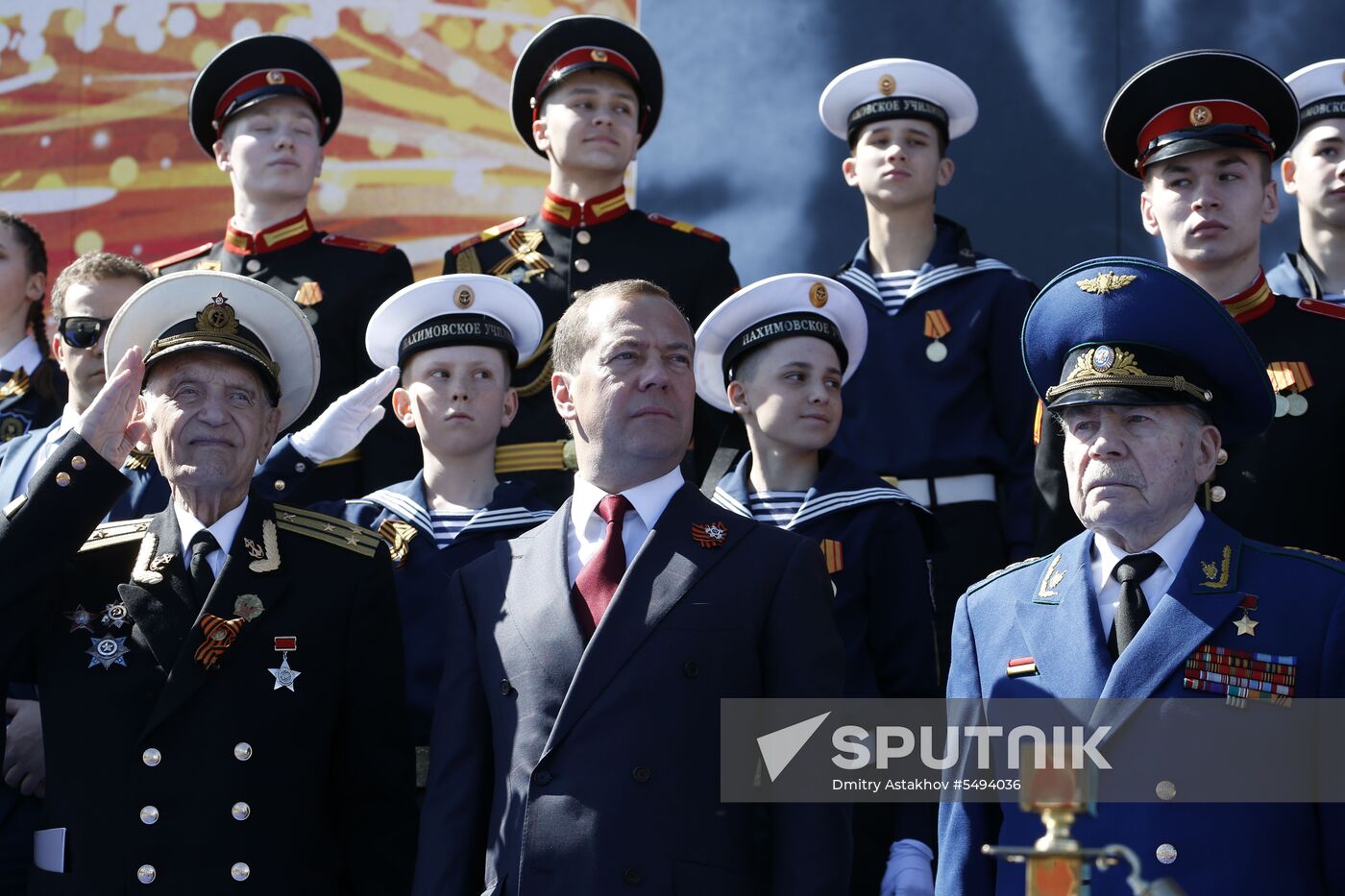 President Vladimir Putin and Prime Minister Dmitry Medvedev at military parade to mark 73rd anniversary of Victory in Great Patriotic War