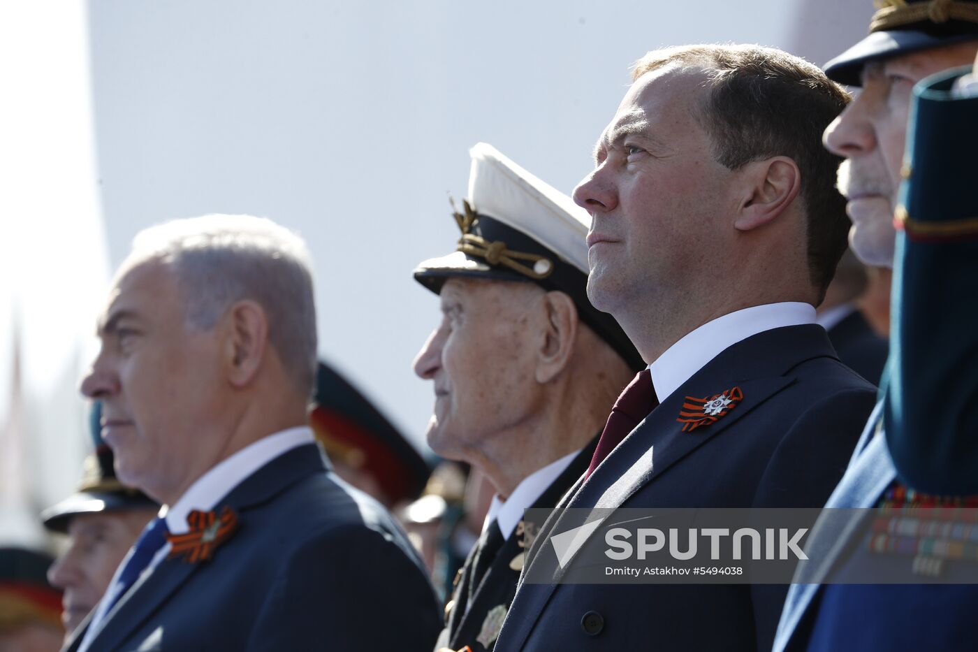 President Vladimir Putin and Prime Minister Dmitry Medvedev at military parade to mark 73rd anniversary of Victory in Great Patriotic War