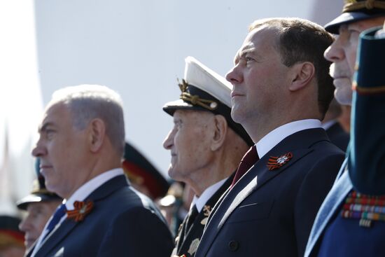 President Vladimir Putin and Prime Minister Dmitry Medvedev at military parade to mark 73rd anniversary of Victory in Great Patriotic War