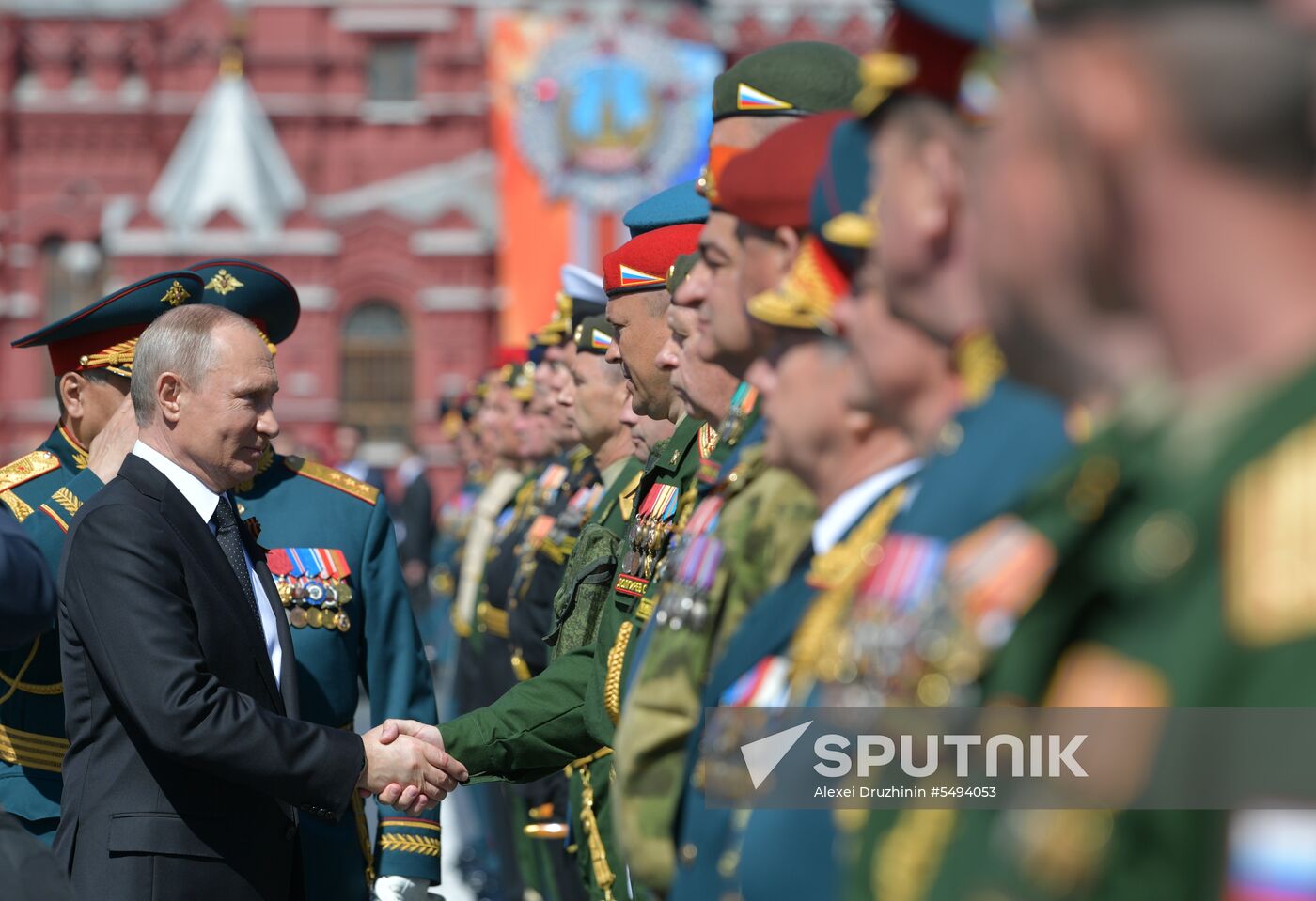 President Vladimir Putin and Prime Minister Dmitry Medvedev at military parade to mark 73rd anniversary of Victory in Great Patriotic War