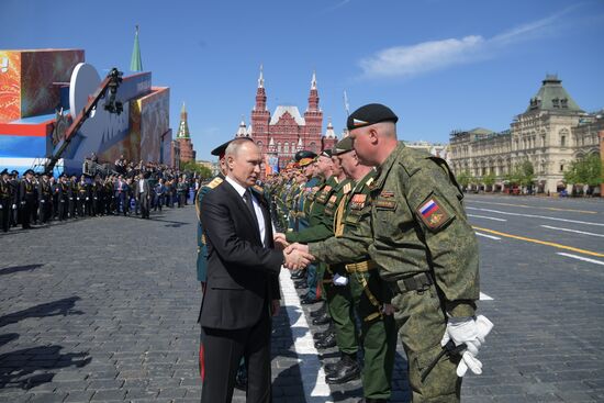 President Vladimir Putin and Prime Minister Dmitry Medvedev at military parade to mark 73rd anniversary of Victory in Great Patriotic War
