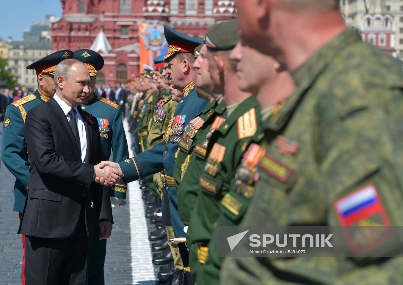 President Vladimir Putin and Prime Minister Dmitry Medvedev at military parade to mark 73rd anniversary of Victory in Great Patriotic War
