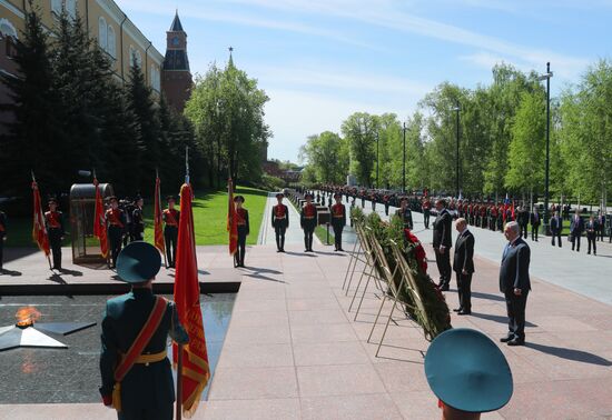 President Vladimir Putin and Prime Minister Dmitry Medvedev at wreath-laying ceremony at Unknown Soldiers' Tomb