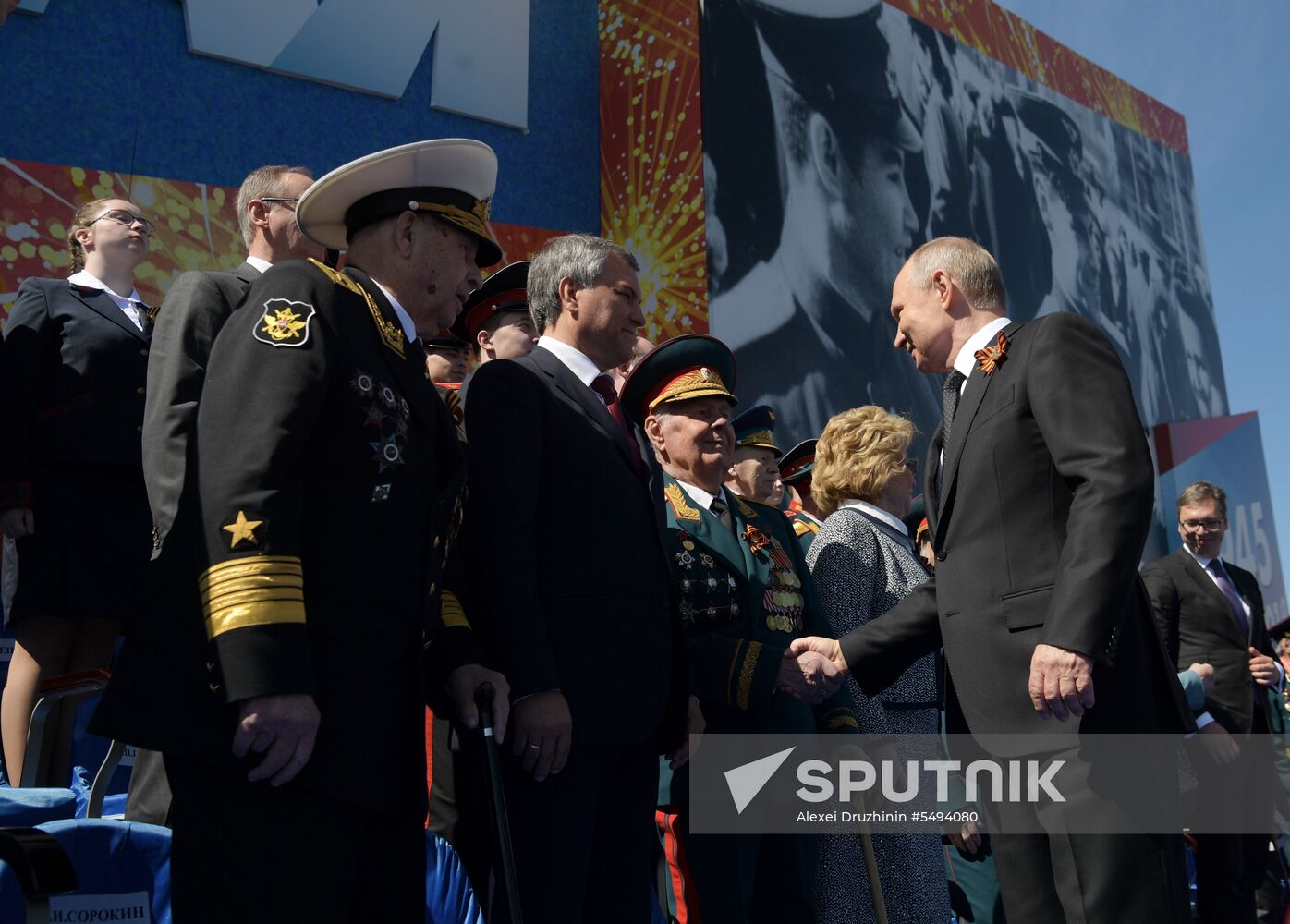 President Vladimir Putin and Prime Minister Dmitry Medvedev at military parade to mark 73rd anniversary of Victory in Great Patriotic War