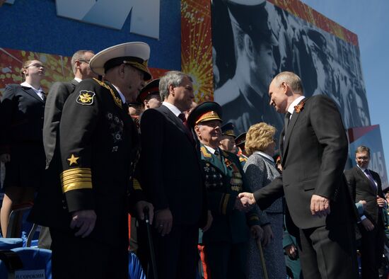 President Vladimir Putin and Prime Minister Dmitry Medvedev at military parade to mark 73rd anniversary of Victory in Great Patriotic War