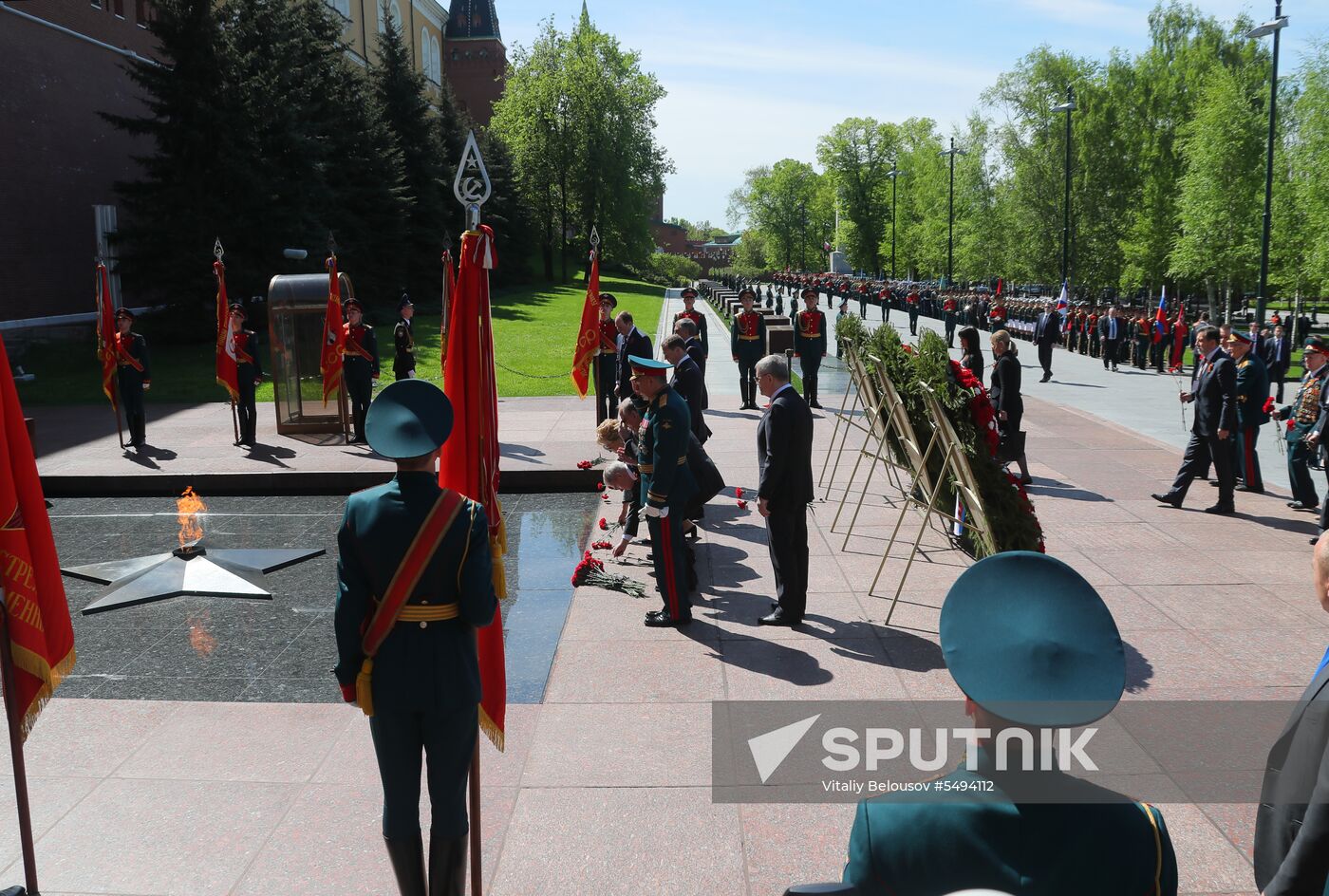President Vladimir Putin and Prime Minister Dmitry Medvedev at wreath-laying ceremony at Unknown Soldiers' Tomb