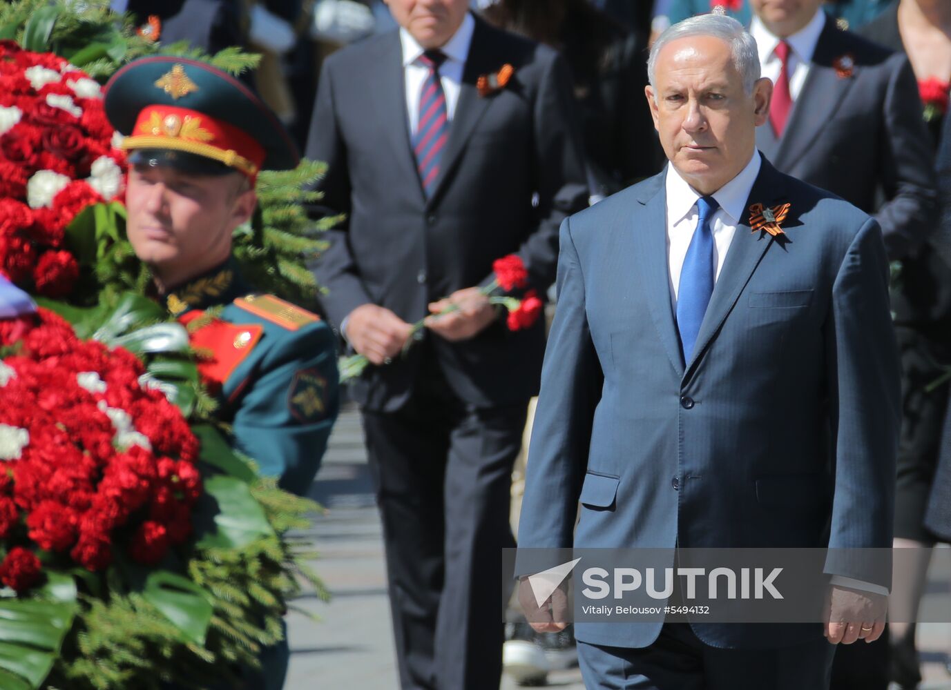 President Vladimir Putin and Prime Minister Dmitry Medvedev at wreath-laying ceremony at Unknown Soldiers' Tomb