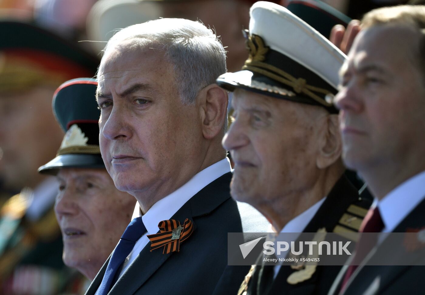 President Vladimir Putin and Prime Minister Dmitry Medvedev at military parade to mark 73rd anniversary of Victory in Great Patriotic War