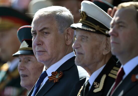 President Vladimir Putin and Prime Minister Dmitry Medvedev at military parade to mark 73rd anniversary of Victory in Great Patriotic War
