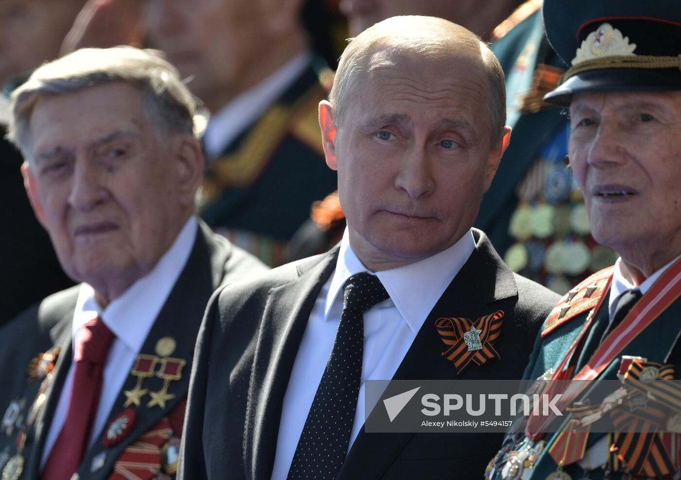 President Vladimir Putin and Prime Minister Dmitry Medvedev at military parade to mark 73rd anniversary of Victory in Great Patriotic War